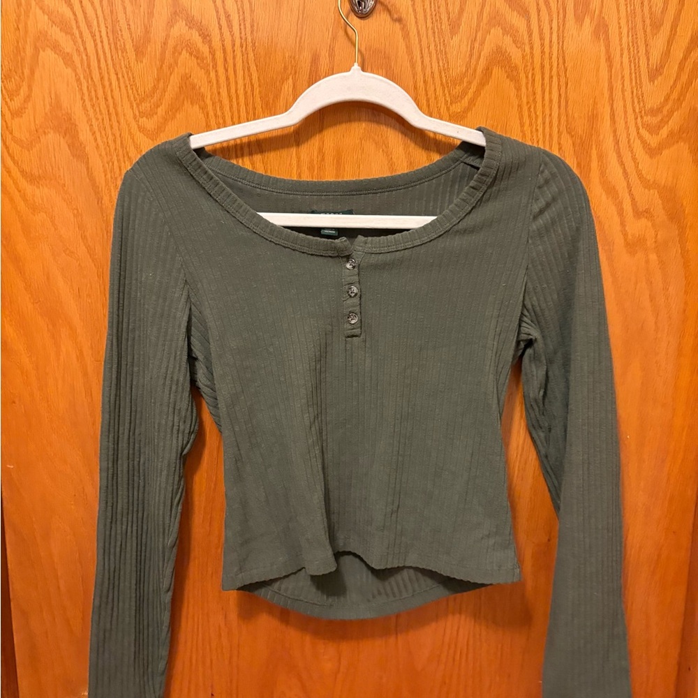 Wild Fable Green Long Sleeve Crop Blouse